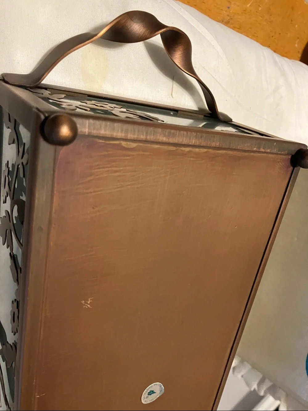 New Partylite.  Copper n frosted glass large. 12”-6”-3” pillar candle holder